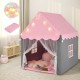 Kids playhouse tent in pink with star lights, featuring a soft mat and mesh windows for a cozy play area.