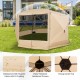 Pop-up screen house tent with 11.5 x 11.5 ft dimensions, waterproof 210D polyester fabric, ideal for outdoor gatherings.