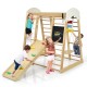 Wooden 8-in-1 indoor playground climber playset with slide, climbing holds, and chalkboard for children's active play.