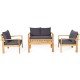 Side view of the acacia wood loveseat with thick, removable cushions, ideal for cozy outdoor conversations and.