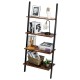 4-tier industrial leaning wall bookcase with a brown particleboard finish and metal frame, perfect for home.