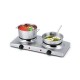 Double hot plate electric countertop burner with stainless steel surface, featuring 1200W and 600W power for versatile.