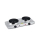 Double hot plate electric burner with two heating plates, 5 temperature levels, and a sleek stainless steel design.
