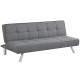 3-seat convertible sofa bed in gray linen fabric with stainless-steel feet, adjustable to 3 angles for versatile use.