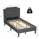 Twin upholstered platform bed with button-tufted headboard, sturdy wood slats, and 450 lbs weight capacity for stylish.