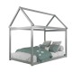 Gray kids platform floor bed with roof, sturdy wooden frame, and heavy-duty slats for durability and stability.