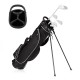 Golf stand bag with 7-way divider, adjustable straps, and multiple pockets for storage, ideal for carrying accessories.