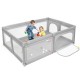 Extra-large gray safety baby fence with 50 ocean balls, featuring a mesh design for visibility and stability during.