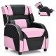 Kids youth PU leather gaming sofa recliner in pink and black, featuring adjustable backrest and footrest for comfort.
