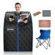 Portable personal far infrared sauna in black with heating foot pad, chair, and accessories for relaxation and.