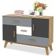 Free-standing storage cabinet with 2 doors and 3 drawers in modern design, perfect for living room or bedroom.