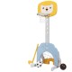 Adjustable 3-in-1 kids basketball hoop set in yellow with soccer and golf features, suitable for ages 2 to 7.