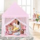 Kids play tent in pink with solid wood frame and soft mat, perfect for indoor and outdoor play and relaxation.