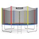 14-foot trampoline with safety enclosure net and ladder, designed for outdoor use by kids and adults.