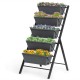5-tier raised garden bed with black iron frame and colorful flowers, perfect for growing vegetables and herbs.