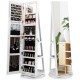 360° rotating mirrored jewelry cabinet armoire in white with LED lighting, lockable door, and spacious storage for.