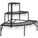 Three-tier metal corner plant display rack with decorative lace, sturdy frame, and spacious partitions for flower pots.