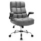 Adjustable swivel office chair in gray with high back, flip-up armrests, and smooth-rolling wheels for home or office.