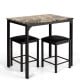 Counter height faux marble table with two black stools, perfect for small spaces in kitchens or dining rooms.