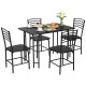 Rectangular dining table set with 1 table and 4 chairs, featuring a sturdy iron frame and round corners for safety.