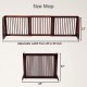 Folding adjustable 3-panel wood fence in cherry finish, 22 inches tall, fits spaces from 28 to 80 inches for versatile.