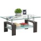 Rectangular coffee table with tempered glass top and black MDF shelf, perfect for books and decor in modern living.