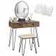 Close-up of the touch screen dimming mirror on the industrial makeup dressing table in rustic brown, offering three.