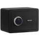 Compact 2-layer security safe deposit box in black with fingerprint access and inner LED light for valuables protection.