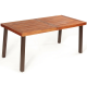 Rectangular acacia wood dining table with steel legs, showcasing a rustic design, perfect for versatile indoor or.