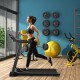 Treadmill with 2.25HP motor in home gym, featuring LED monitor and Bluetooth for music and app control.