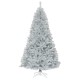 7.5 ft unlit artificial silver tinsel Christmas tree with 1258 branch tips, perfect for indoor and outdoor holiday.