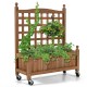 Wood planter box with trellis, made of fir wood, ideal for climbing plants, featuring wheels for easy mobility.