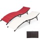 Folding patio lounger chairs in red and beige with premium wicker, perfect for poolside or garden relaxation.