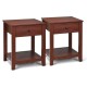 Set of 2 nightstands in rich wood finish with drawer and open shelf, ideal for bedroom or living room storage.