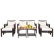 7-piece patio rattan cushioned furniture set with 2 armchairs, loveseat, and tables, perfect for outdoor relaxation.