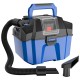 Cordless 18V wet-dry vacuum in blue with 2.7-gallon tank, 4 peak HP, and ergonomic handle for easy portability.