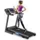 Folding electric treadmill with 2.25 HP motor, 5" LCD display, and adjustable incline for home workouts.