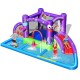 Inflatable water slide castle featuring a jumping area, splash pool, and slide, designed for kids' outdoor fun.