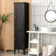Freestanding black bathroom storage cabinet made of sturdy MDF, featuring a compact design for maximizing vertical.