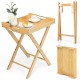 Bamboo multi-functional snack side table with removable tray and folding base, ideal for outdoor dining and compact.
