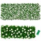 Expandable faux ivy privacy screen fence panel with white flowers, made of durable polyester and willow for outdoor.