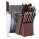 15-piece stainless steel knife block set with ergonomic hardwood handles and hammered blades, ideal for kitchen food.