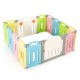 Colorful 14-panel foldable baby playpen made of safe HDPE, featuring a safety lock and educational toy panel for.