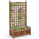 Solid wood planter box with trellis, featuring vibrant climbing plants, ideal for outdoor gardens and balconies.