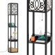 Modern standing shelf lamp with 3 open shelves, 1 power outlet, and 2 USB ports for convenient charging and storage.