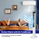 Portable 48-inch tower fan in white with remote control, featuring 80° oscillation for effective air circulation.