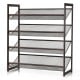 4-tier metal shoe rack with mesh shelves, designed for entryway storage, holds up to 16 pairs of shoes.