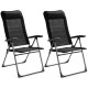 Two portable black patio folding dining chairs with adjustable headrests, perfect for outdoor relaxation and easy.