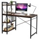 Writing study computer desk with 4-tier shelves in tan, featuring adjustable legs and a sturdy X-shape frame for.