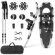 Lightweight 21-inch snowshoes with ski poles, durable aluminum, and adjustable bindings for optimal snow flotation.